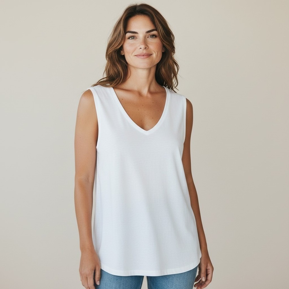 J.Jill Pima V-Neck Tank White 100% Pima Cotton Sleeveless Top SZ SP minimalist
